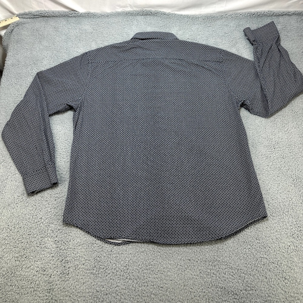 Bugatchi Uomo Shirt Mens XXL Shaped Fit Blue White Geometric All Day Casual Prep - Picture 8 of 15